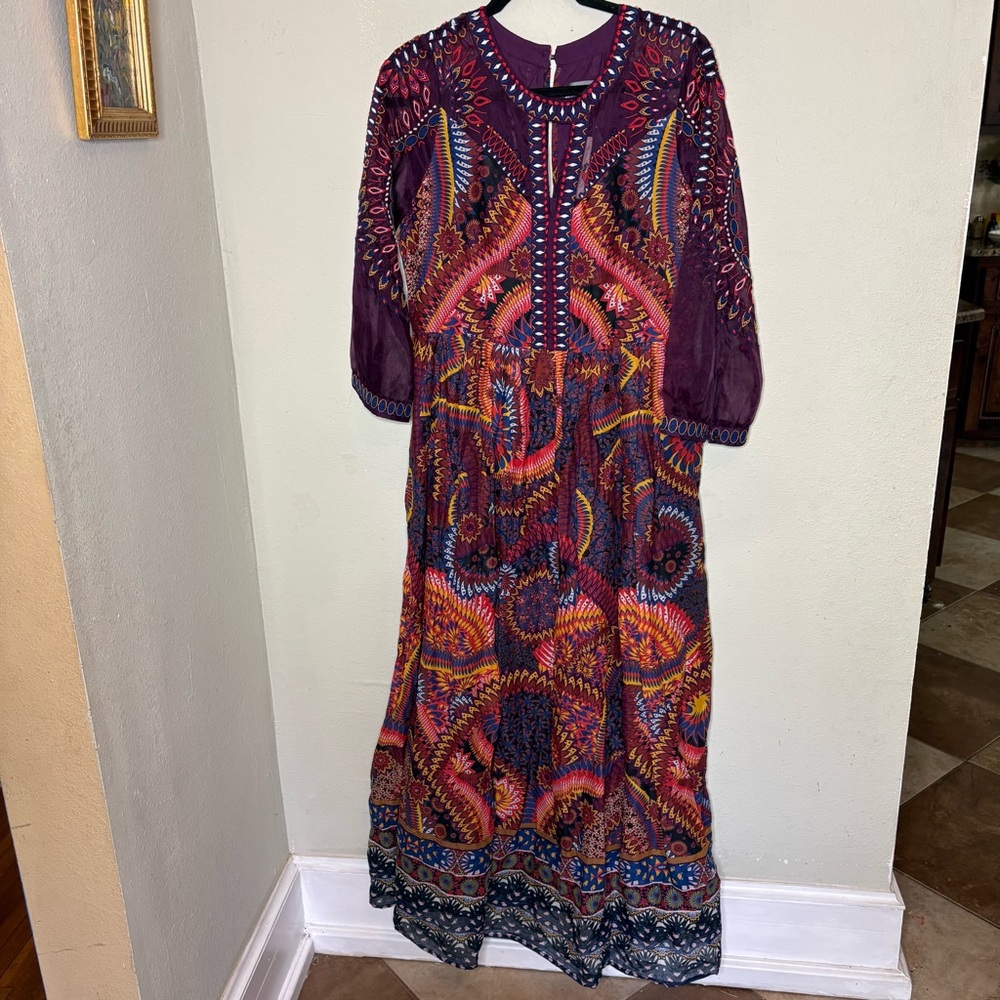 Anthropologie Purple Multi-Color Embroidered Maxi Dress